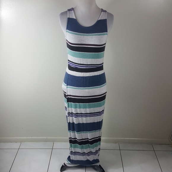 Dolan Anthropolgie Colorblock Slit Maxi Blue Dress - Picture 5 of 8
